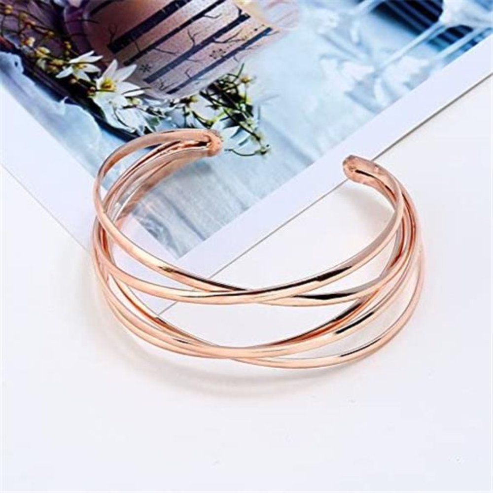 Multi-Layer Cross Wire Bangle Bracelet Open Adjus… - image 4
